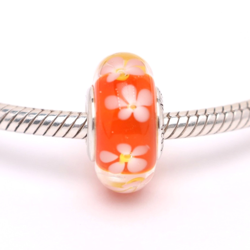 Authentic PANDORA Tropical Flower Orange Murano Glass Charm - 791624
